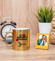 Bilgisayar Programcısı Gold Kupa Bardak ve Sarı Mini Fotoğraf Çerçevesi