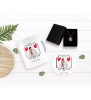 BK Gift Kişiye Özel Sevgililer Günü Temalı İsimli Fotoğraflı Kupa Bardak Altlığı ve Kar Tanesi Kolye Seti-31 (Model 1)