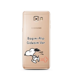 Snoopy Tasarımlı Süper Şeffaf Silikon Telefon Kılıfı Samsung C9 