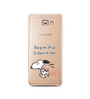 Snoopy Tasarımlı Süper Şeffaf Silikon Telefon Kılıfı Samsung C9 