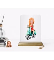BK Gift Kişiye Özel Kadın Karikatürlü Ahşap Standlı Çerçeve-24 (Beyaz)