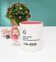 Eş Tasarımlı İsme Özel Eş Kupa Bardak Pembe