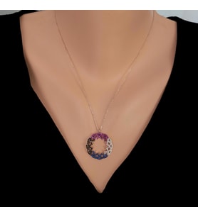 925 Ayar Gümüş Renkli Taşlı Lava Model Kolye (Pembe)