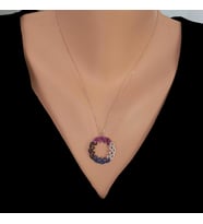 925 Ayar Gümüş Renkli Taşlı Lava Model Kolye (Pembe)