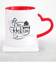 BK Gift Kişiye Özel Mesleki Diş Hekimi Kırmızı Kalpli Kupa Bardak  2