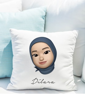 Emoji Kız Tesettürlü Stiker Yastığı Kişiye Özel