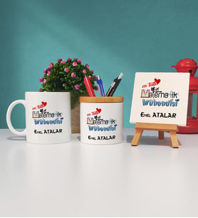 Mesajlı Matematik Mühendisi Tasarımlı Kişiye Özel Matematik Mühendisi Kupa Bardak Kalemlik ve Dekoratif Taş Baskı Hediye Seti