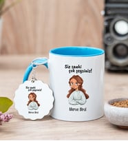 Siz Sanki Çok Şeysiniz Mavi Kupa Bardak ve Anahtarlık Set