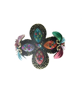 Hdmarketim Otantik Swarovski Taşlı Çiçekli Kelepçe Metal Bileklik