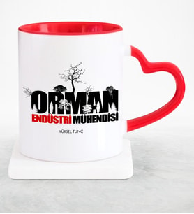 BK Gift Kişiye Özel Mesleki Orman Endüstri Mühendisi Kırmızı Kalpli Kupa Bardak