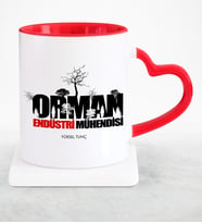 BK Gift Kişiye Özel Mesleki Orman Endüstri Mühendisi Kırmızı Kalpli Kupa Bardak