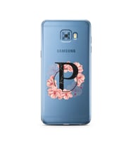Pembe Çiçekli Harf Tasarım Süper Şeffaf Silikon Telefon Kılıfı Samsung C5 Pro   