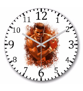 Muhammed Ali Boks Duvar Saati Bombeli Gercek Cam