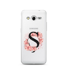 Pembe Çiçekli Harf Tasarım Süper Şeffaf Silikon Telefon Kılıfı Samsung Core 2 Ş-