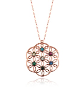 Gümüş Zirkon Taşlı " Çiçek Bahçesi " Tasarım Kolye (Rose)