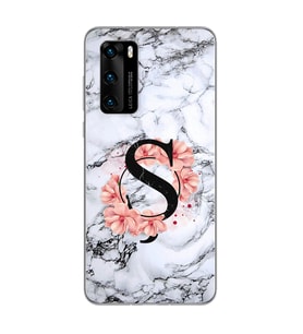 Mermer Çiçekli Harf Tasarım Süper Şeffaf Silikon Telefon Kılıfı Huawei P40 Pro Ş