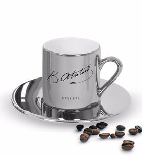 BK Gift Kişiye Özel Atatürk Temalı Aynalı Gümüş Türk Kahvesi Fincanı-29 (Beyaz)