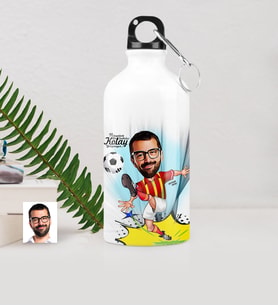 BK Gift Kişiye Özel Bay Futbolcu Sarı Kırmızı Karikatürlü Metal Suluk 500 Ml 1