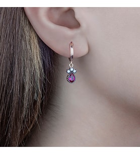 Afrodit Silver Roze Renk Yakut RenkliTaşlı Gümüş Küpe