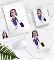 BK Gift Kişiye Özel Uçuş Görevlisi Hostes Karikatürlü Defter Kalem Kupa Mouse Pad Seti-2 (Model 1)