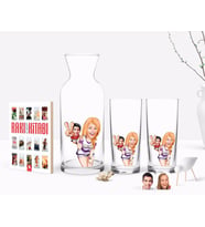 BK Gift Kişiye Özel Renkli Baskılı Sevgililer Karikatürlü İkili Rakı Bardağı Karaf ve Cep Kitabı Hediye Seti-30 (Model 1)