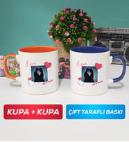 İkili Sevgiliye Sevgililer Günü Hediyesi 7 Kupa Bardak Turuncu Lacivert