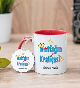Mutfağın Kraliçesi Kırmızı Kupa Bardak Ve Anahtarlık Set