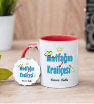 Mutfağın Kraliçesi Kırmızı Kupa Bardak Ve Anahtarlık Set