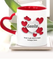 BK Gift Kişiye Özel Sevgili İsim Anlamı Kırmızı Kalpli Kupa Bardak  1