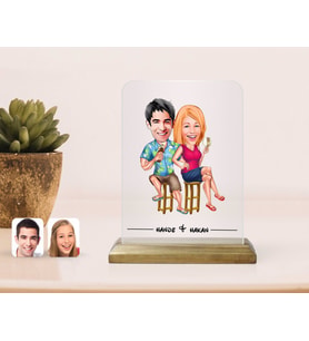 BK Gift Kişiye Özel Sevgililer Karikatürlü Çerçeve-51 (Beyaz)