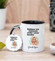 Canım Kendim İsme Özel Siyah Kupa Bardak ve Anahtarlık Set