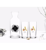 BK Gift Kişiye Özel Renkli Baskılı Harf ve İsim Tasarımlı İkili Rakı Bardağı ve Karaf Hediye Seti-1 (Model 1)