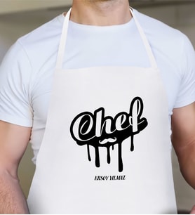 BK Gift Kişiye Özel Chef Erkek Mutfak Önlüğü - 2 (Beyaz)