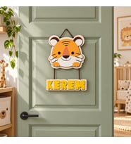 İsme Özel Bebek Odası Ahşap Kapı Süsü - Aslan Figürlü