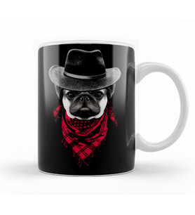 Kovboy Pug Köpek Kupa Bardak Porselen