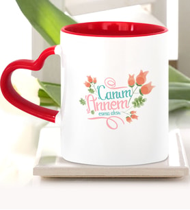 BK Gift Kişiye Özel Canım Annem Kırmızı Kalpli Kupa Bardak  13