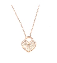 925 Ayar Gümüş Askılı Kalp Anahtar Deliği Kolye, Beyaz Taş (Rose)