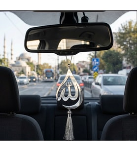 Pleksi Allah Yazılı Otomobil Dikiz Aynası Süsü (Gümüş)