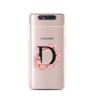 Pembe Çiçekli Harf Tasarım Süper Şeffaf Silikon Telefon Kılıfı Samsung A80 D-Har