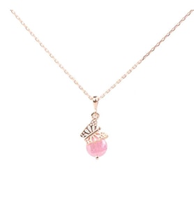 925 Ayar Gümüş Buzlu Pink Quartz Taşlı Kelebek Kolye