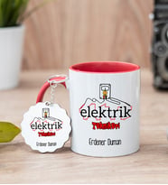 Elektrik Teknikeri Kırmızı Kupa Bardak Ve Anahtarlık Set