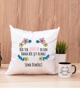 Bir Tek Annem Olsun Kare Yastık ve Siyah Kupa Bardak