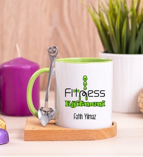 Fitness Eğitmeni Ahşap Altlıklı Yeşil Kupa Bardak