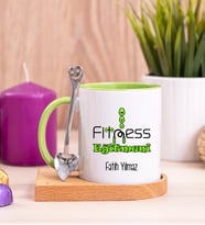 Fitness Eğitmeni Ahşap Altlıklı Yeşil Kupa Bardak