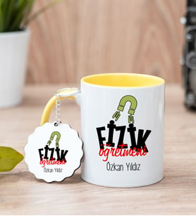Fizik Öğretmeni Sarı Kupa Bardak Ve Anahtarlık Set