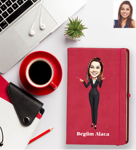 Kişiye Özel Öğretmen Tasarımlı Karikatür Kırmızı Defter Bayan-1