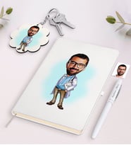 BK Gift Kişiye Özel Erkek Doktor Karikatürlü Beyaz Defter Kalem ve Anahtarlık Hediye Seti-8 (Model 1)