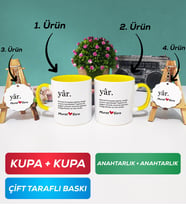 İkili Sarı Yâr Sevgililer Günü Hediyesi Kupa Bardak Anahtarlık