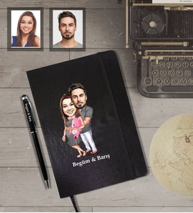 Kişiye Özel Sevgili Karikatürlü Siyah Defter Kalem Hediye Seti Model 16