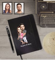 Kişiye Özel Sevgili Karikatürlü Siyah Defter Kalem Hediye Seti Model 16